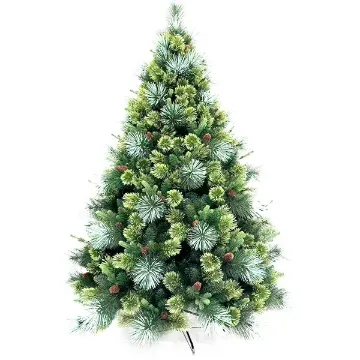 Árboles de navidad: Fotografía de un árbol de navidad color verde nevado con decoraciones color blanco y dorado.